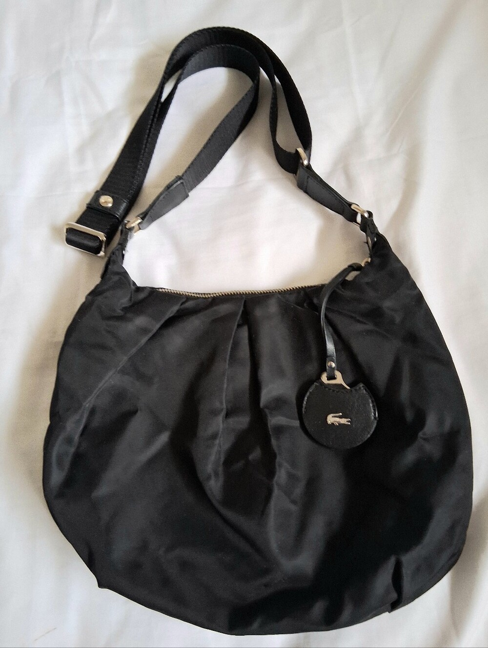 LACOSTE BLACK NYLON SHOULDER BAG WITH ADJUSTABLE SHOULDER STRAP